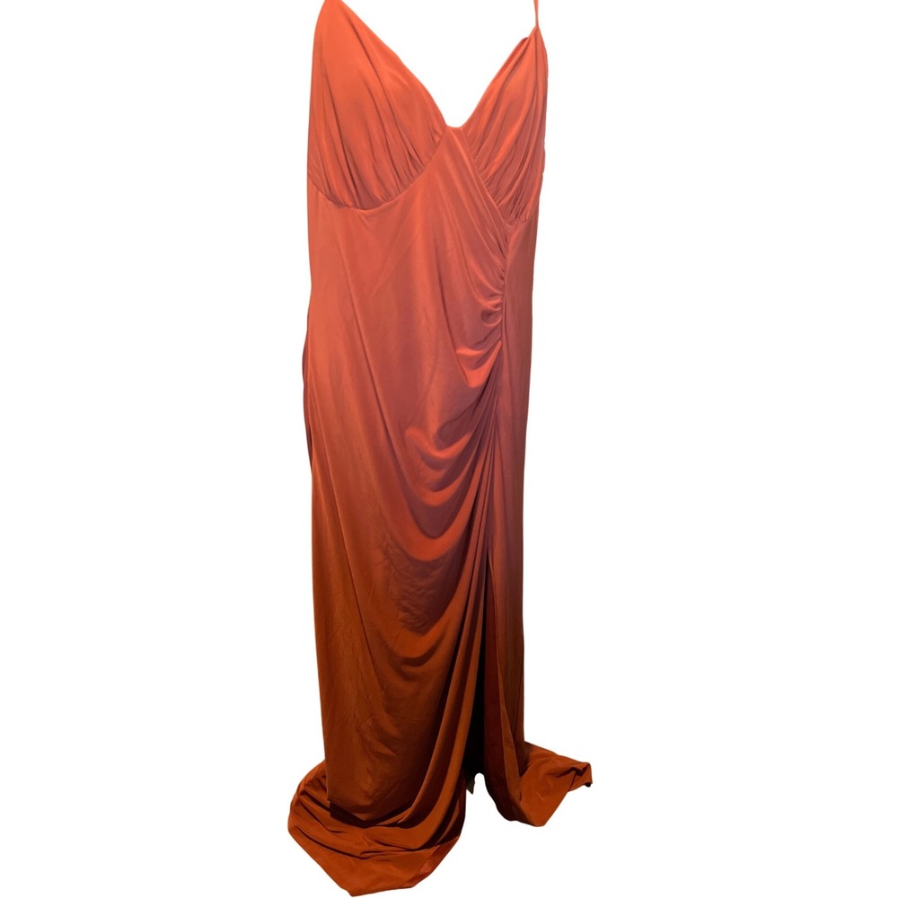DB Studio Davids Bridal‎ Cinnamon Orange Draped Maxi Dress WBM3023W Womens 18